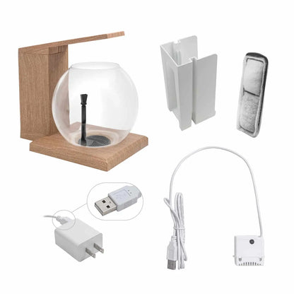 Small glass aquarium with teak base