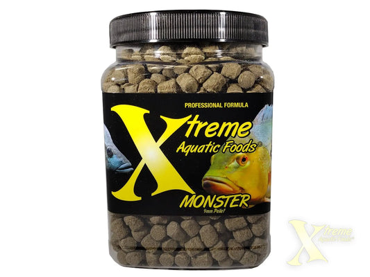 Xtreme Monster 9mm Pellets 40oz floating food for large freshwater fish, oscars, arowanas, bichirs, catfish, and monster fish.