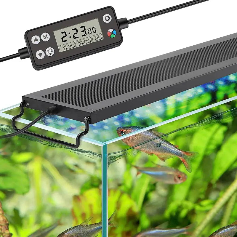 Hygger HG999 26W Full Spectrum LED Aquarium Light – slim aluminum fixture with 24/7 sunrise to moonlight lighting cycle for planted freshwater tanks.”