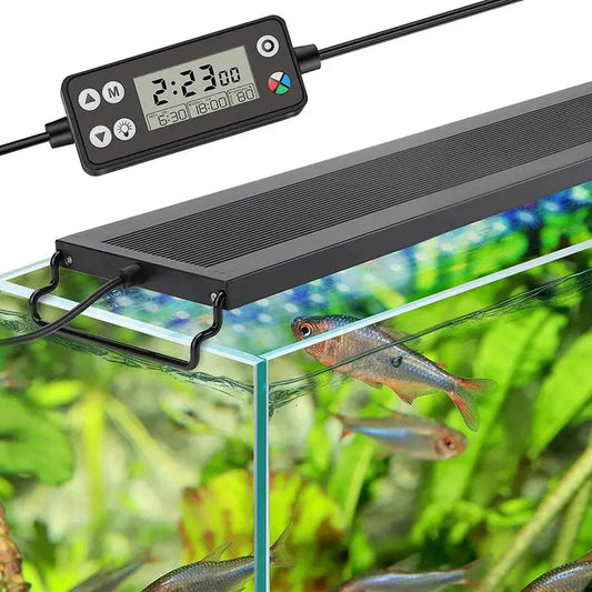 Hygger HG999 26W Full Spectrum LED Aquarium Light – slim aluminum fixture with 24/7 sunrise to moonlight lighting cycle for planted freshwater tanks.”