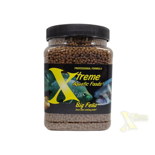 Xtreme Big Fella 3mm slow-sinking pellets 35oz fish food for medium and large freshwater aquarium fish.