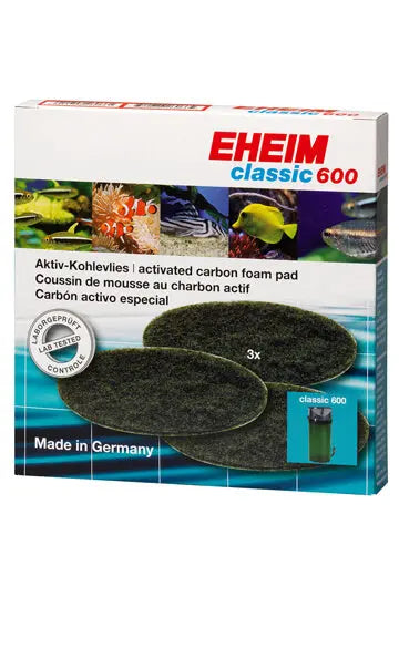 Eheim 2217 Carbon Filter Pad 3 Pack – activated carbon pads for Eheim Classic 600 canister filters, removes toxins and odors.