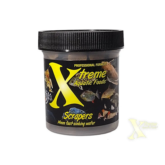 Xtreme Scrapers – 2.4 oz container of sinking wafers for plecos, catfish, loaches, shrimp, and snails.