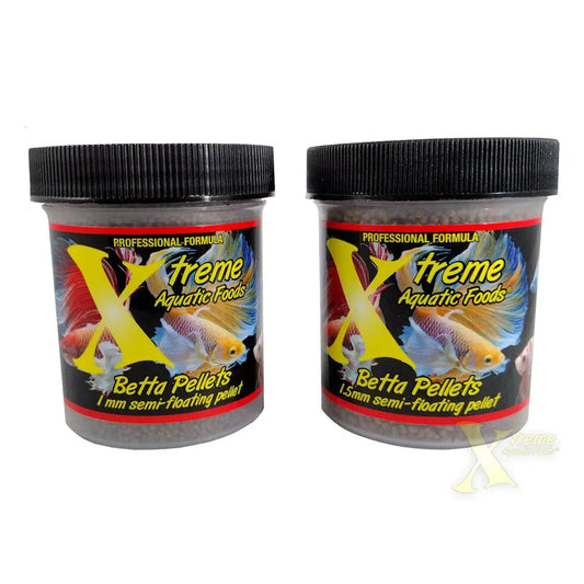 Xtreme Betta Pellets 2.5 oz – 1mm floating pellets formulated for bettas to enhance color, growth, and fin health.