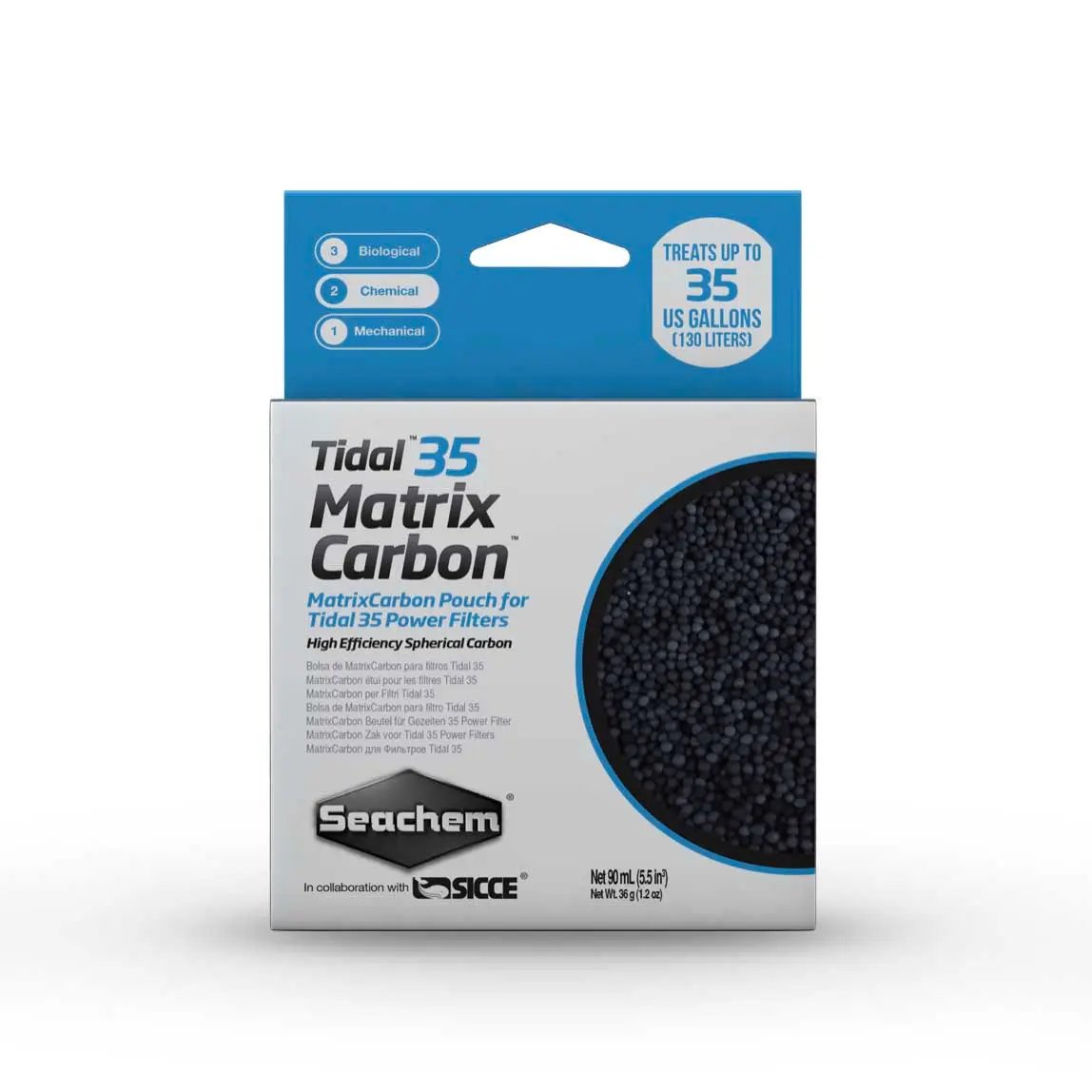 Seachem Tidal 35 MatrixCarbon Cartridge – activated carbon filter media for removing toxins and discoloration in freshwater and marine aquariums.
