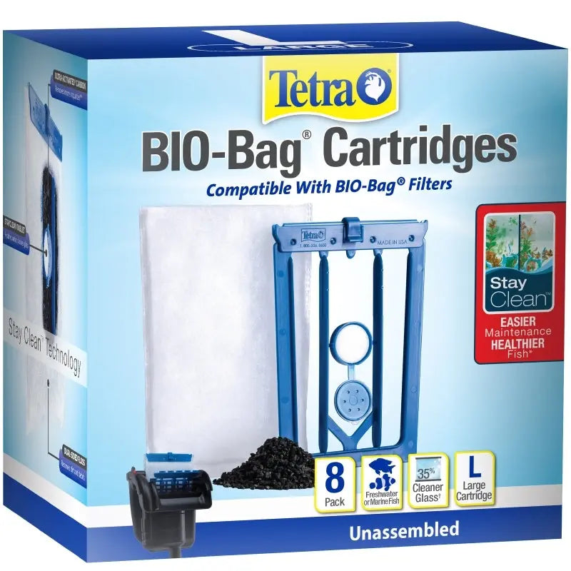 Tetra StayClean Bio-Bag Cartridge Large 8 pack replacement filter cartridges for freshwater aquarium filters