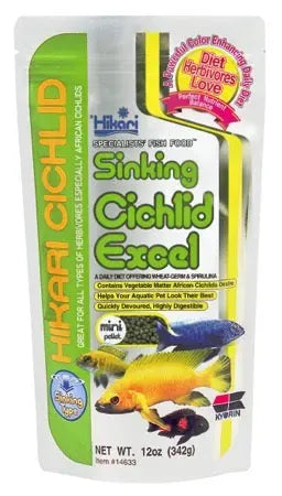 Hikari Cichlid Excel Sinking Mini Pellets 12oz food for African cichlids Mbuna and freshwater cichlid aquariums