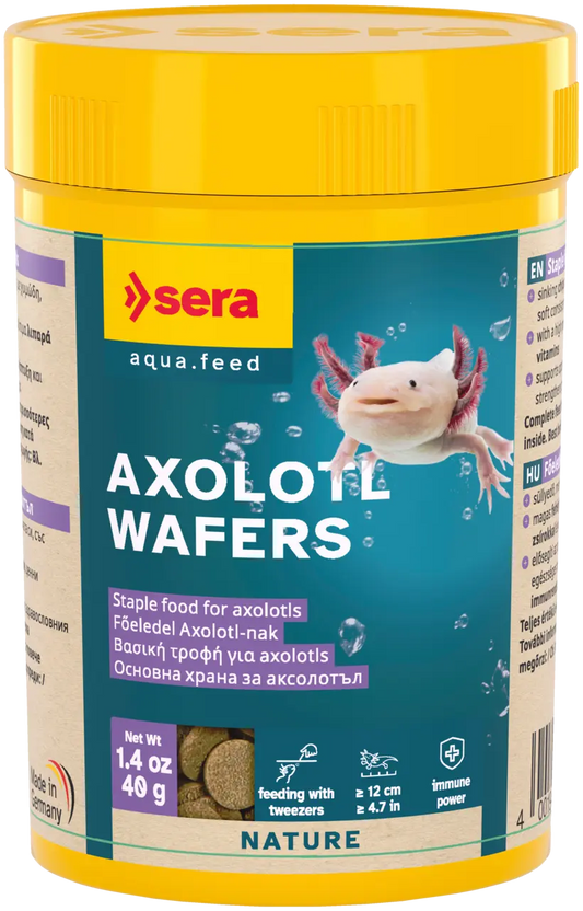 Sera Axolotl Wafers 3.7 oz – protein-rich sinking food for axolotls, newts, and aquatic salamanders, water-stable and nutritious