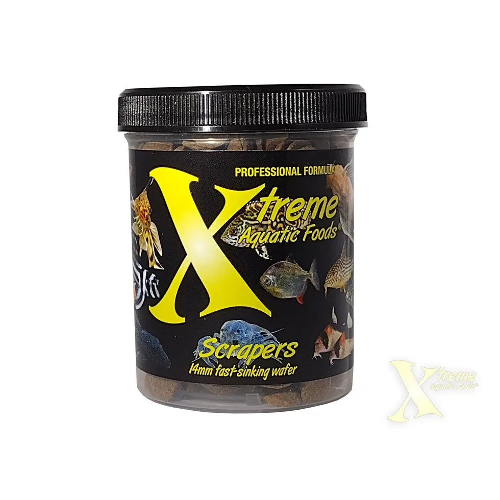 Xtreme Scrapers – 10 oz container of sinking wafers for plecos, catfish, loaches, shrimp, and snails.