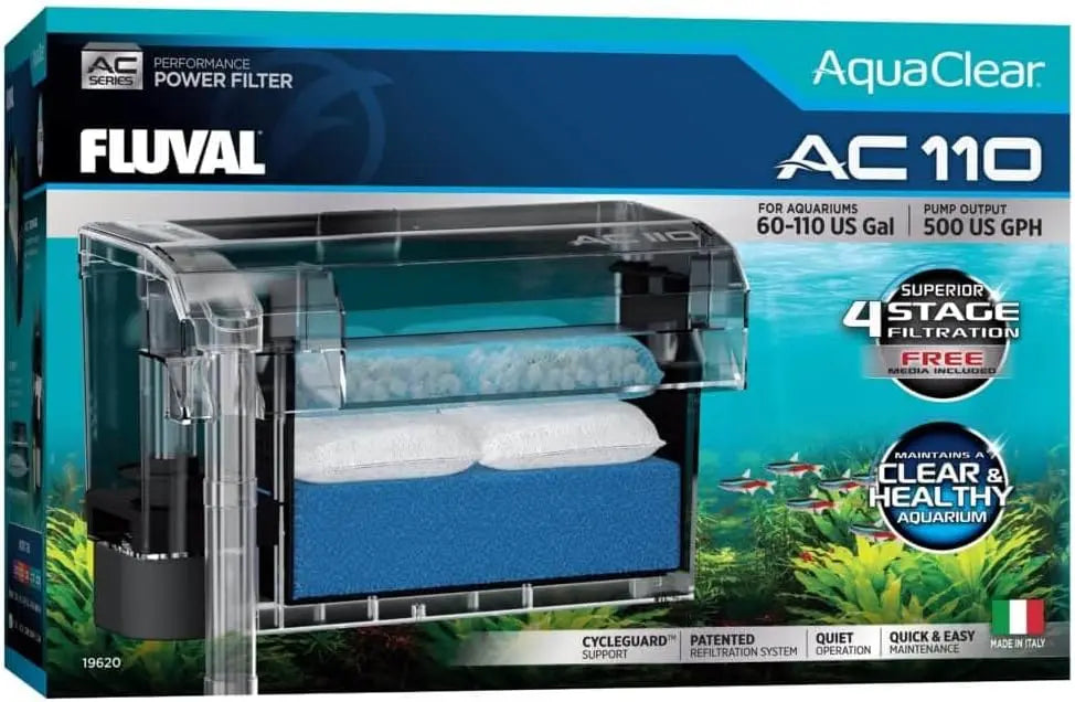 Fluval AquaClear AC110 power filter – high-capacity hang-on-back aquarium filter for tanks up to 110 gallons