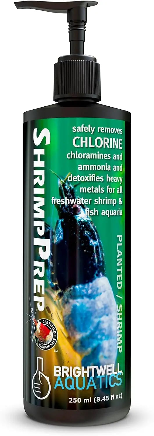 Brightwell Aquatics Shrimp Prep 250 mL water conditioner for freshwater shrimp tanks and planted aquariums.