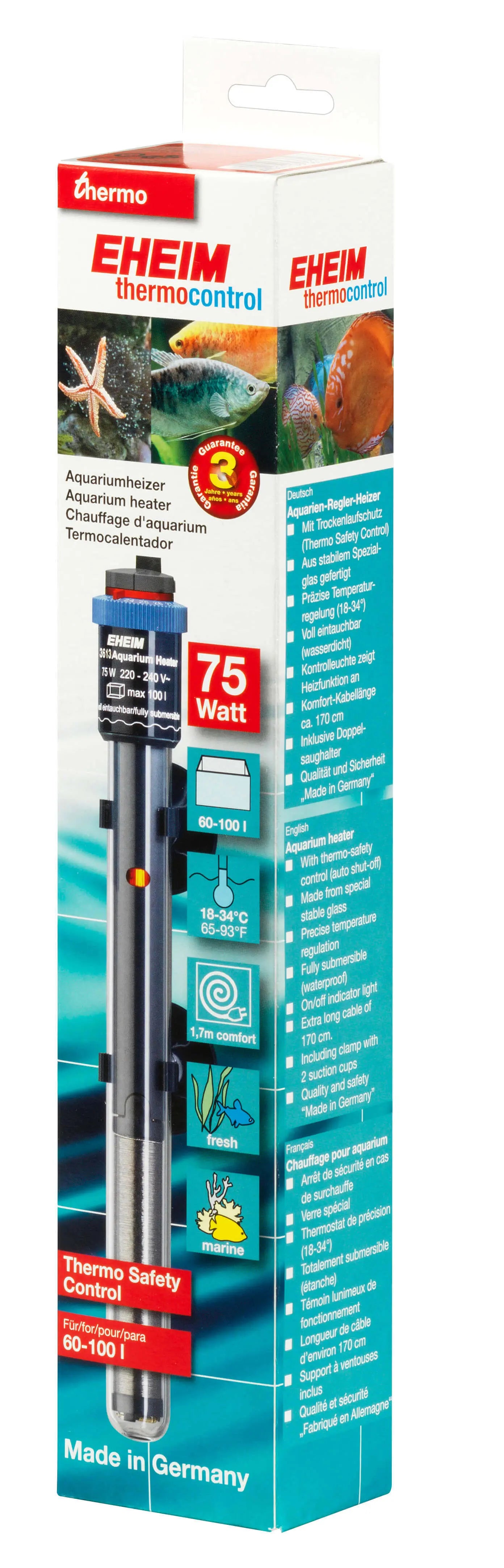 Eheim Jager 75W Submersible Heater adjustable shatter-resistant aquarium heater for 1026 gallon tanks