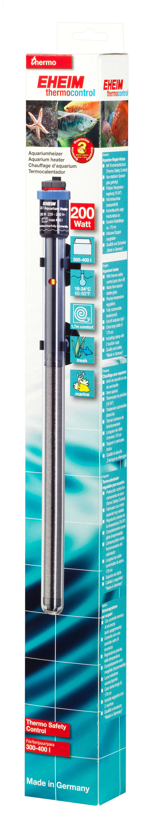 Eheim Jäger 200W Submersible Heater – adjustable aquarium heater with safety shutoff for 55–75 gallon tanks
