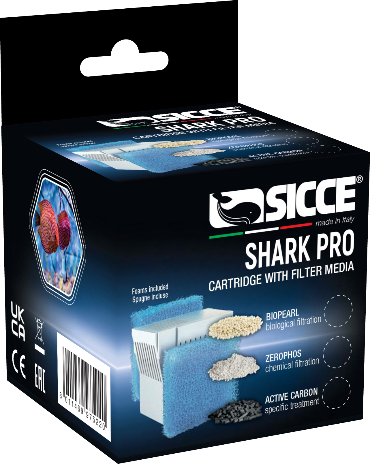 Sicce Shark PRO Zerophos Cartridge with Sponge – phosphate-removal and mechanical filtration media for Sicce Shark PRO internal aquarium filters.