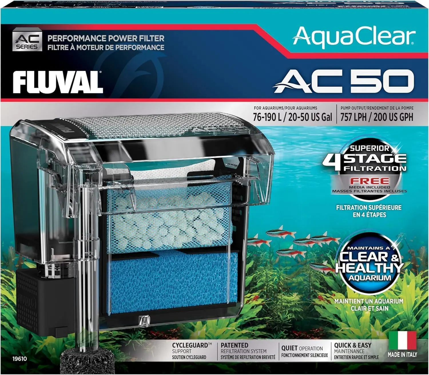 Fluval AquaClear AC50 power filter – hang-on-back aquarium filter for tanks up to 50 gallons
