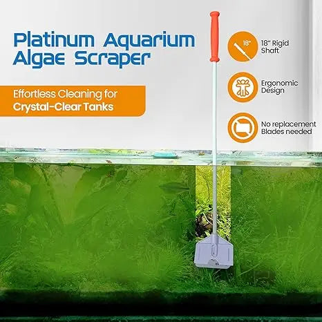Flipper Platinum Aquarium Scraper – 18-inch scraper with long handle for cleaning tall aquariums safely.”