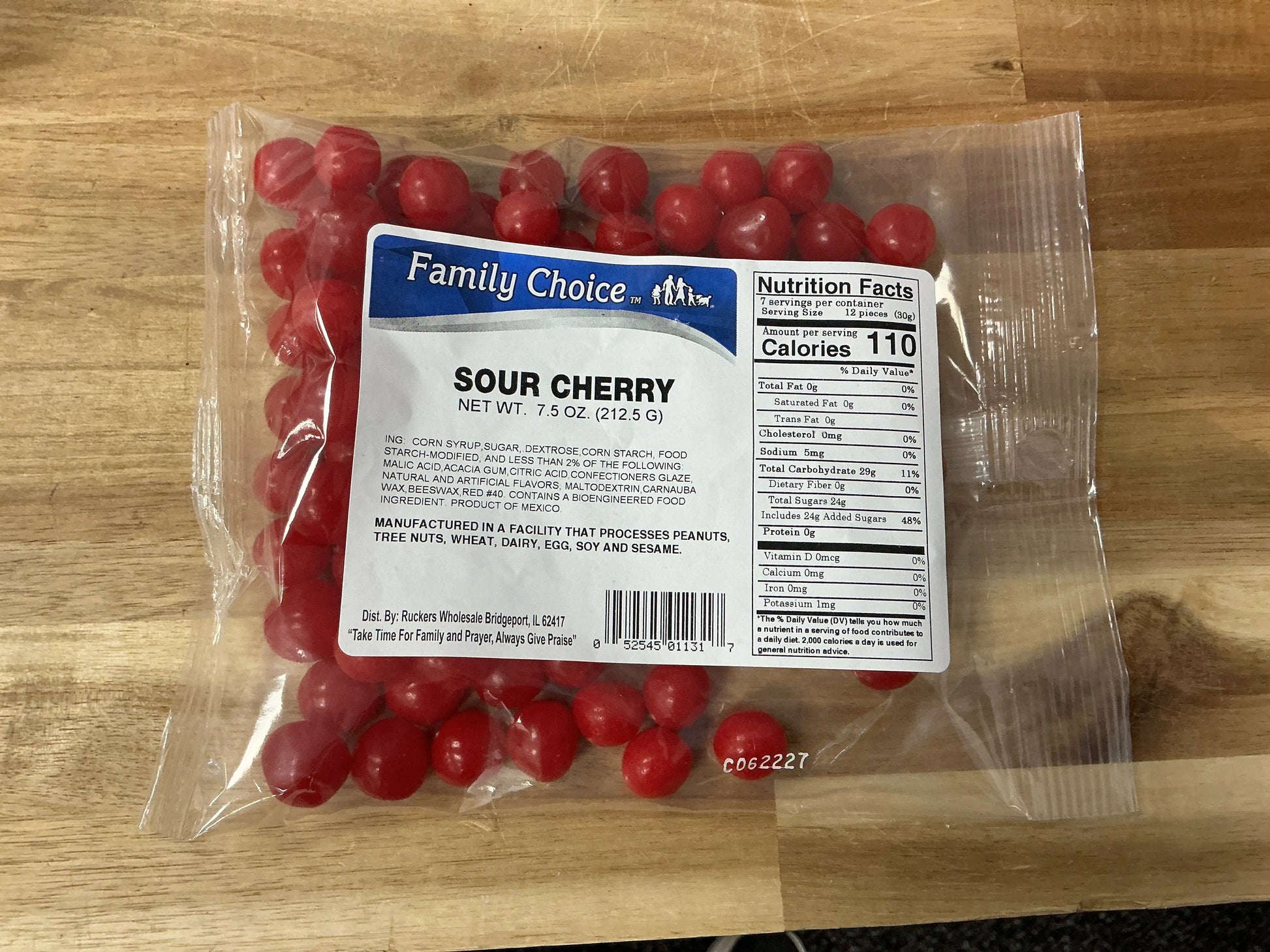Bag of Rucker's Sour Cherry candy, 7.5 oz