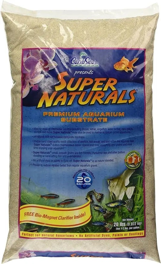 Super Naturals Moonlight Sand 20 lb aquarium substrate – fine white sand for freshwater aquariums, safe for fish and plants.