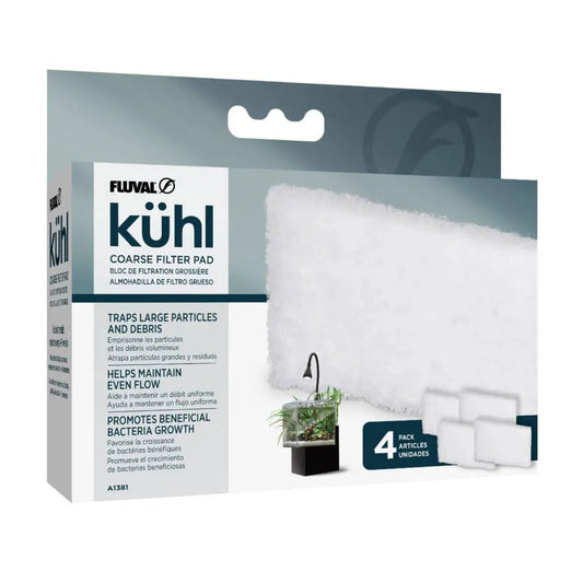 Fluval Kühl Coarse Filter Pad 4-pack retail box with product details, for the Fluval Kühl Microscaping aquarium kit
