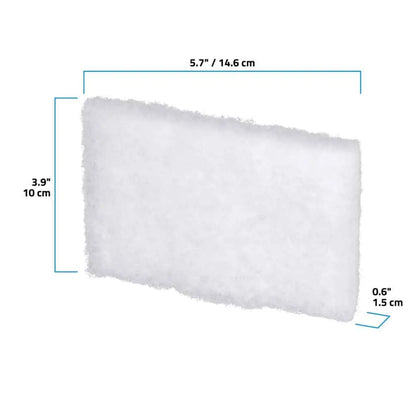 Fluval Kühl Coarse Filter Pad dimensions diagram, measuring 5.7 in / 14.6 cm wide by 3.9 in / 10 cm tall by 0.6 in / 1.5 cm thick