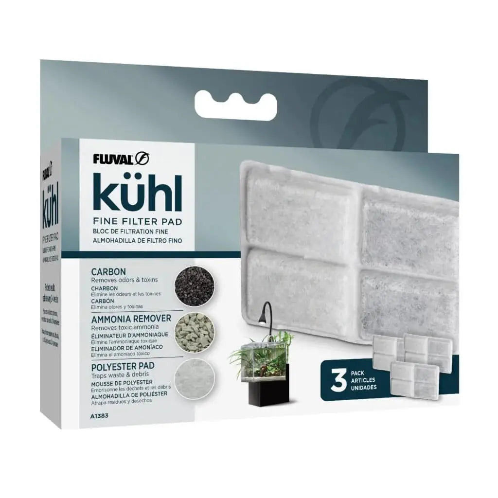 Fluval Kühl Fine Filter Pad 3-pack retail box with product details, for the Fluval Kühl Microscaping aquarium kit