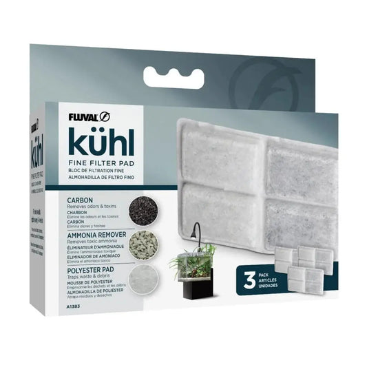 Fluval Kühl Fine Filter Pad 3-pack retail box with product details, for the Fluval Kühl Microscaping aquarium kit