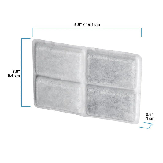 Fluval Kühl Fine Filter Pad dimensions diagram, measuring 5.5 in / 14.1 cm wide by 3.8 in / 9.6 cm tall by 0.4 in / 1 cm thick