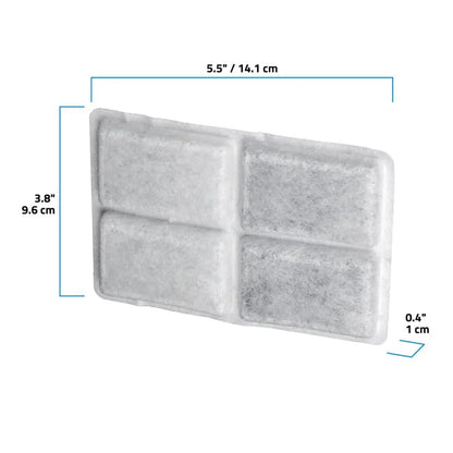 Fluval Kühl Fine Filter Pad dimensions diagram, measuring 5.5 in / 14.1 cm wide by 3.8 in / 9.6 cm tall by 0.4 in / 1 cm thick