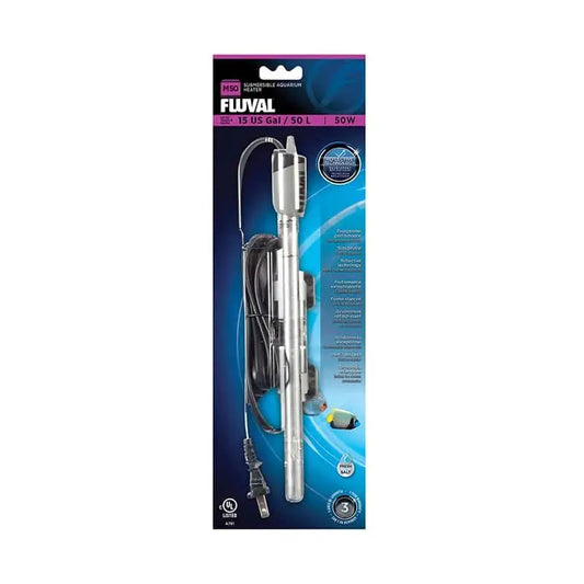 Fluval M50 50W submersible aquarium heater for betta tanks, nano planted aquariums, shrimp tanks, and freshwater tropical tanks up to 15 gallons at Tropical Treasures Wyo.