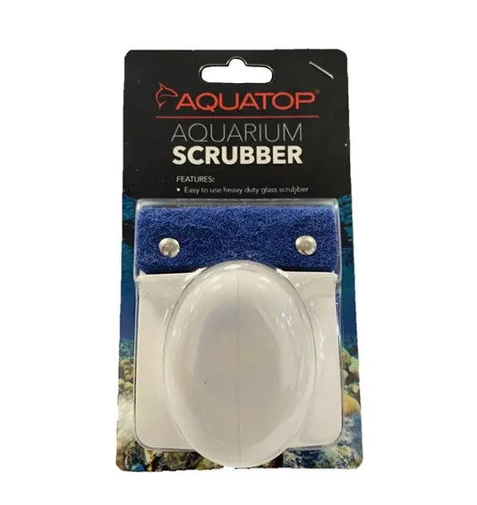 Aquatop padded aquarium scrubber cleaning algae from glass fish tank safely without scratching