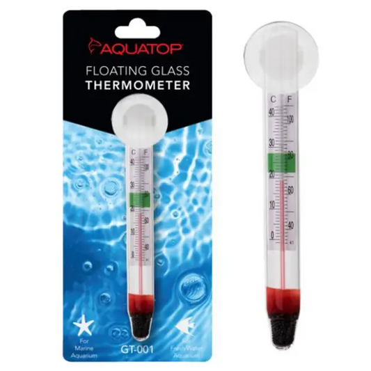 Aquatop floating glass aquarium thermometer with suction cup mount for freshwater and saltwater tanks