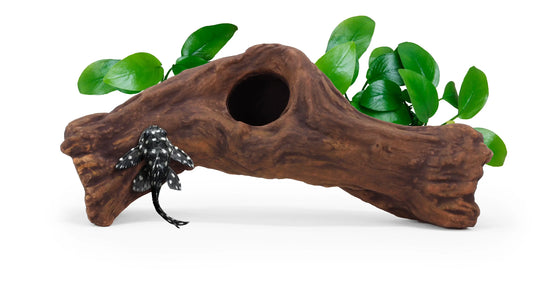 Aquavitro Ceramic Hide Model B1 – realistic wood-textured ceramic ornament (7.5×2×3.75 in), safe hiding spot for plecos, shrimp, axolotls, and small terrarium animals