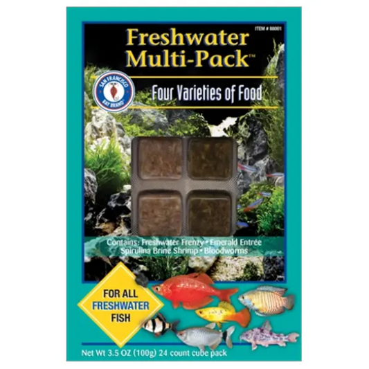 San Francisco Bay Freshwater Multi-Pack 3.5 oz frozen fish food with brine shrimp bloodworms daphnia and tubifex worms