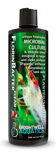 Brightwell Shrimp FlorinBacter Clean 500mL shrimp-safe microbial and enzyme cleaner for freshwater planted shrimp tanks