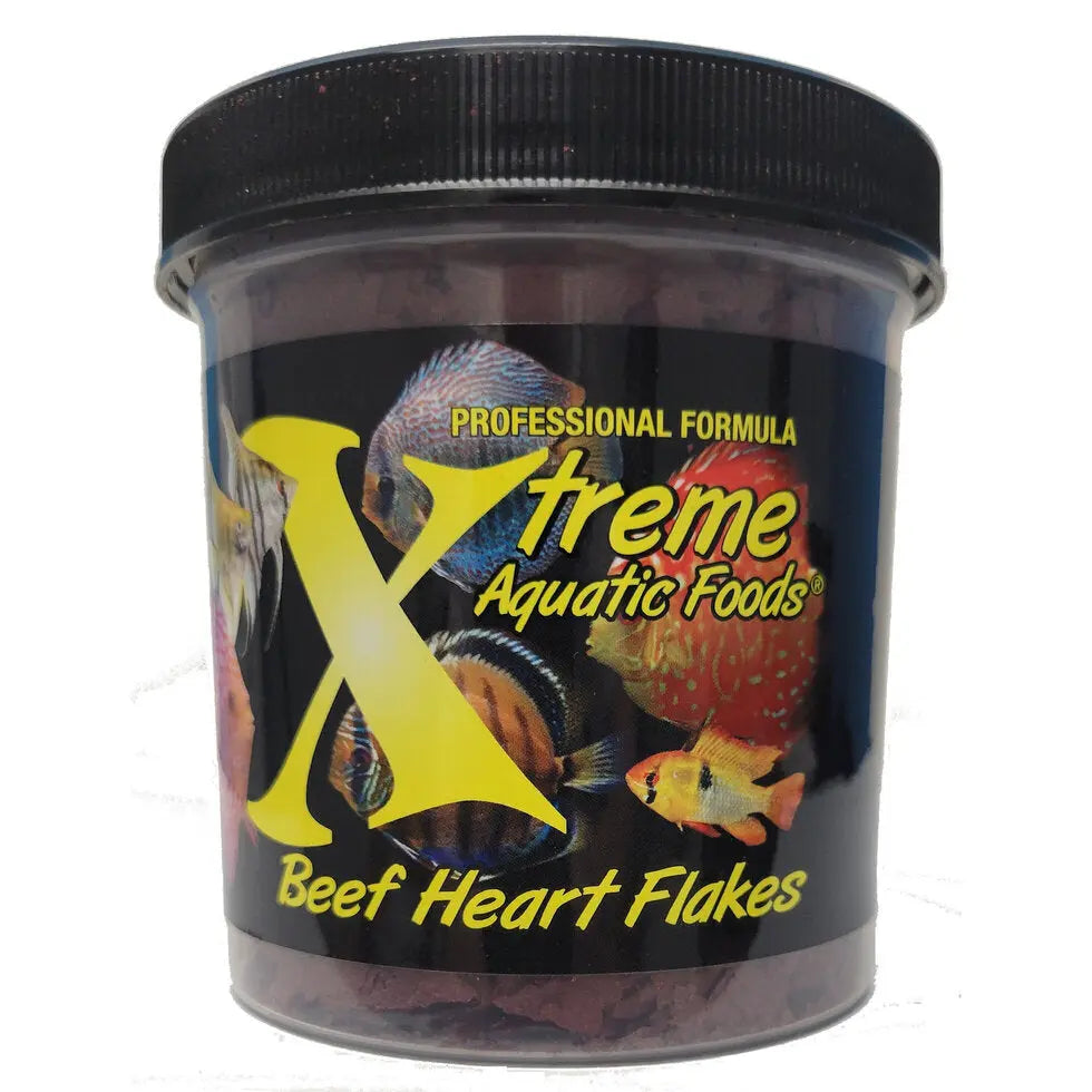 Xtreme Beef Heart Flake 2 oz – high-protein tropical fish food for discus and angelfish
