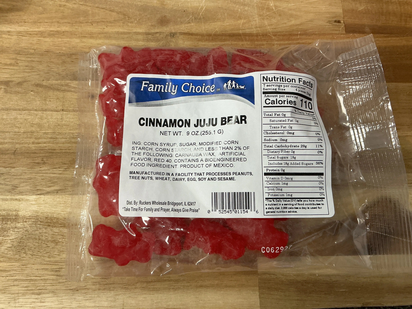 Bag of Rucker's Cinnamon Juju Bears candy, 9 oz