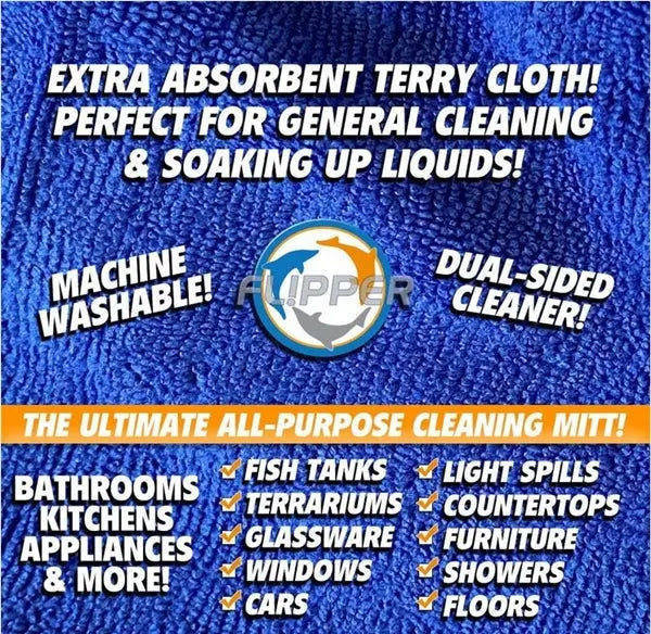 Flipper Glass Cleaning Mitt – 2 Pack non-scratch microfiber mitts for cleaning aquarium glass