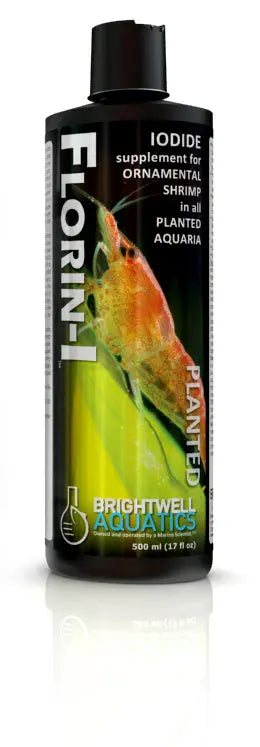 Brightwell Florin-I 250 mL iodine and iodide supplement for freshwater shrimp tanks and planted aquariums.