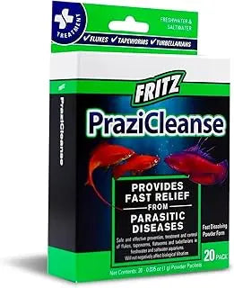 Fritz PraziCleanse 20 Pack – aquarium fish medication for flukes, tapeworms, and internal parasites, safe for freshwater and saltwater aquariums.