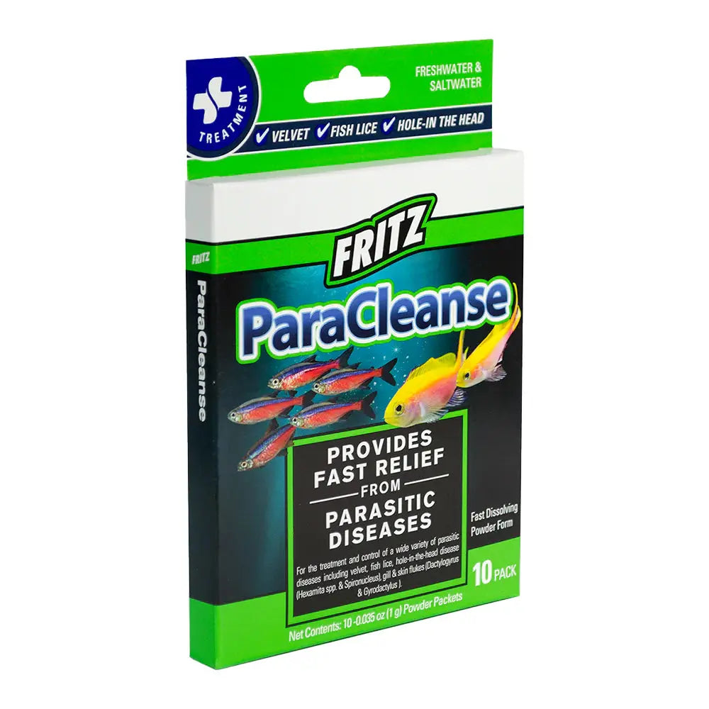 Fritz ParaCleanse 10 Pack aquarium fish medication – anti-parasite treatment for internal parasites, tapeworms, and protozoans in freshwater and saltwater tanks.