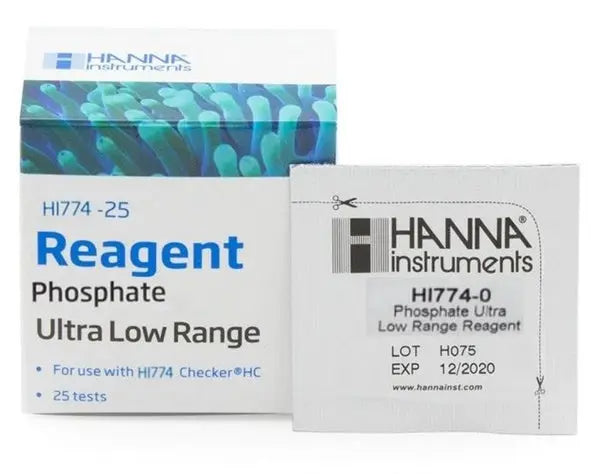 Hanna Phosphate Ultra Low Range Checker Reagents HI774-25 refill pack with 25 tests for reef aquarium phosphate monitoring