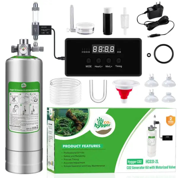 hygger HC031-5L CO2 generator kit with motorized valve for planted freshwater aquariums and aquascaping systems
