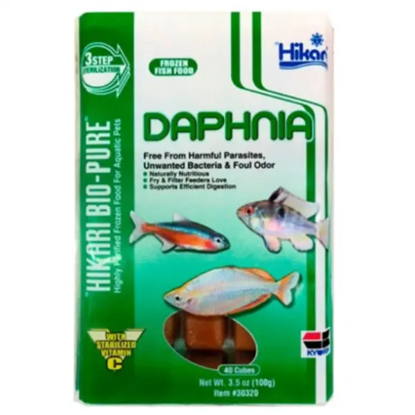 Hikari Frozen Daphnia Cubes 3.5oz premium frozen fish food for tropical freshwater fish, bettas, tetras, rasboras, gouramis, and community aquariums.