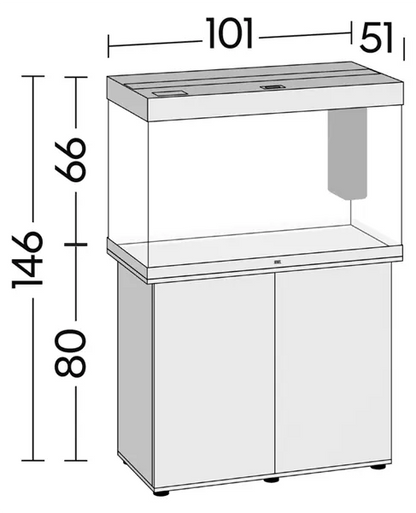 Juwel Rio 290 Black Aquarium & Cabinet Combo with LED lighting, built-in filtration, and matching black stand, ideal for freshwater fish, planted aquariums, and cichlid setups.