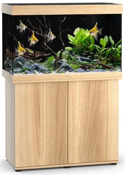 Juwel Rio 290 LED Aquarium System Light Wood featuring integrated LED lighting, advanced filtration, and elegant light wood cabinet for freshwater fish and planted aquariums.