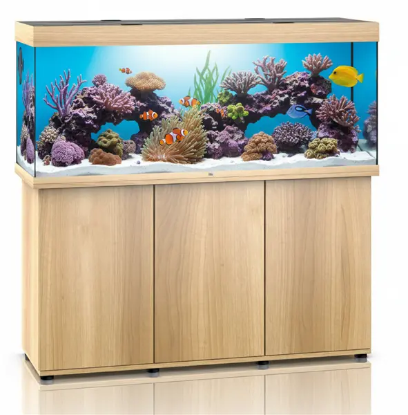 Juwel Rio 450 Light Wood Aquarium and Cabinet Combo featuring a 120-gallon freshwater aquarium with LED lighting, filtration, and matching wood stand.