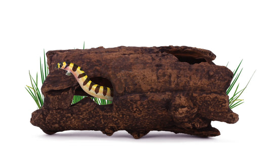 Aquavitro Ceramic Hide Model L2 – wood-style ceramic ornament (6.25×3×3.25 in), safe hiding spot for plecos, shrimp, axolotls, and small terrarium animals