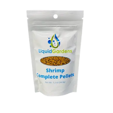 Liquid Gardens Shrimp Complete sinking pellets – nutritious food for shrimp, crayfish, freshwater crabs, and other bottom-feeding aquatic species.