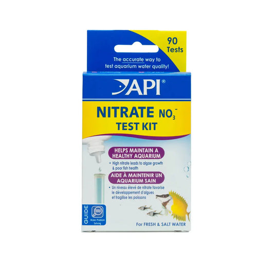 API Nitrate Test Kit – aquarium water testing kit for freshwater and saltwater, includes solutions, test tube, and color chart to measure nitrate levels.