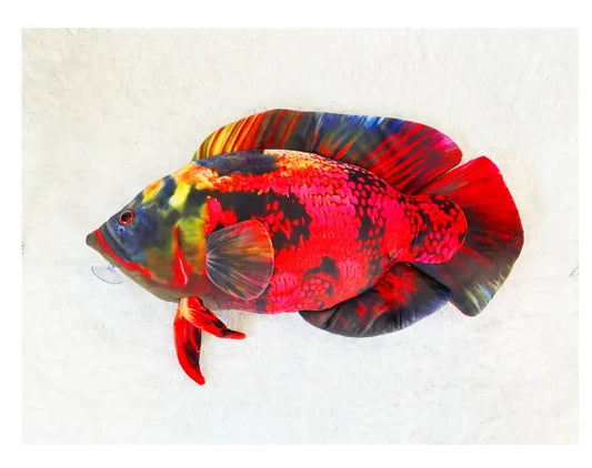 Green Pleco Oscar Fish Volcano Jumbo Plushie – large collectible aquarium plush toy with red and orange colors